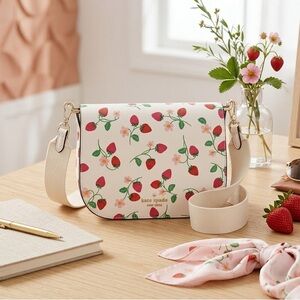 Kate Spade Madison Strawberry Vine Saddle Bag Crossbody Cream Multi KG662 NWT